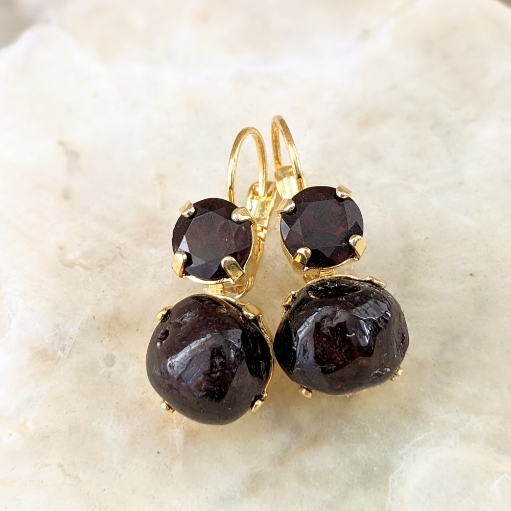 20 Total Carats Natural Garnet In 2 Setting 18k Gold Plated Earrings